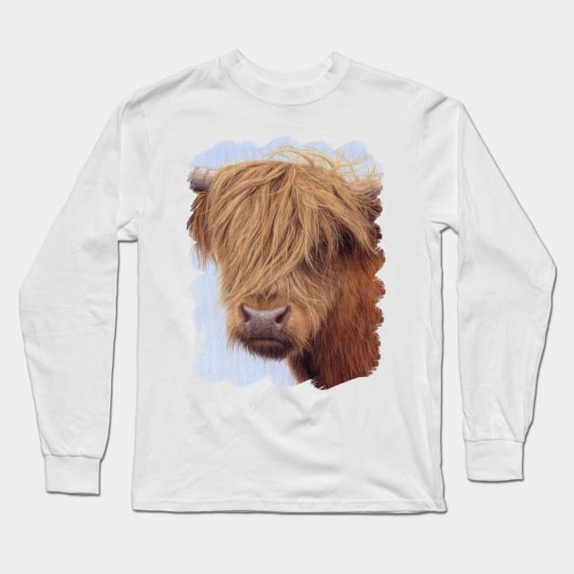 Highland Cow Painting Long Sleeve T-Shirt by rachelstribbling